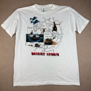 Vintage Jostens Desert Storm T-Shirt M White Military Map Graphic Single Stitch
